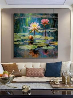 999Store - Tranquil Water Lily Art Print - Vibrant Pond With Blooming Pink And White Water Lilies
