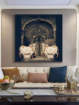 999Store - Art Print - White Cows With Calves In Front Of Intricate Archway