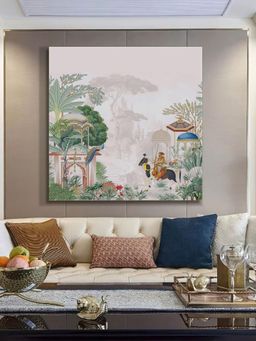 999Store - Garden Art Print - Elegant Peacocks, Historical Figures, And Lush Foliage