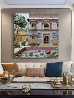 999Store - Palace Art Print - Ornate Architecture With Lotus Pond And Vibrant Colors