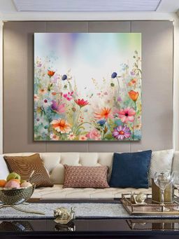 999Store - Vibrant Wildflower Meadow Art Print - Enchanting Blooming Flowers With Pastel Background