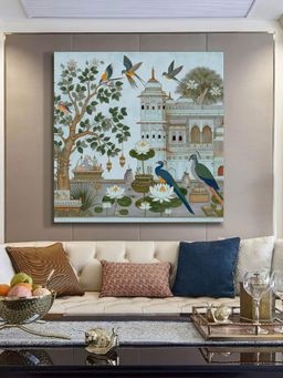 999Store - Garden Art Print - Elegant Peacocks And Birds With Lush Foliage And Historic Architecture