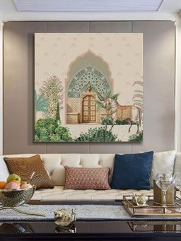 999Store - Courtyard Art Print - Ornate Entrance With Lush Greenery And Elegantly Adorned Horse