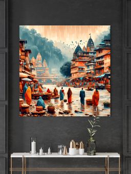 999Store - Sacred City Of People Walking Along With Raindrops City Painting