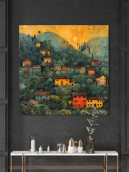 999Store - Hills A Cluster Of Houses Nestled Soft Morning Light Village Scenery Painting