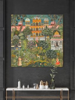 999Store - Garden Of Serenity Of A Detailed Lush Garden With A Traditional Palace Mughal Paintings