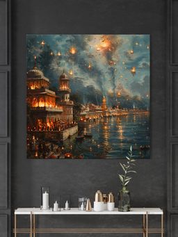 999Store - City Of Lights Lit-Up Cityscape By The Water City Painting For Wall Decoration