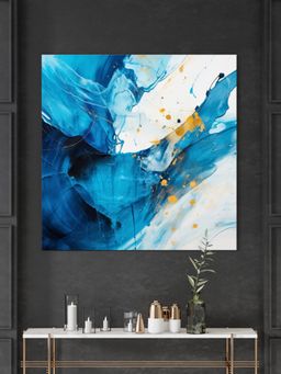 999Store - Abstract Blue And Gold Waves Wall Painting