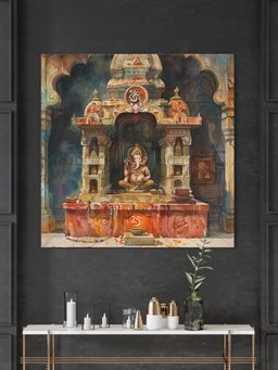 999Store - Temple With An Idol Of Lord Ganesha Wall Painting