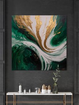 999Store - Emerald Waves With Hints Of Gold Add A Sense Of Richness And Movement Abstract Painting