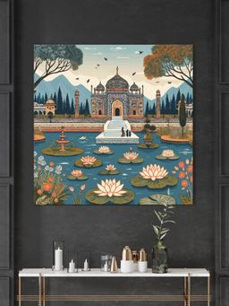 999Store - Indian Art Mahal With Women And Flying Birds Modern Art painting Indian Painting