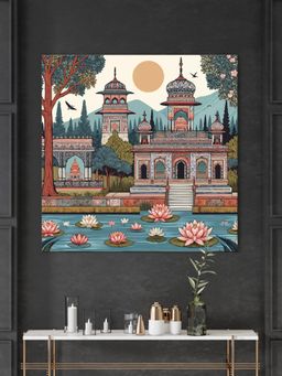 999Store - Indian Art Raj Mahal With Garden And Lotus Sun Modern Art Wall Painting