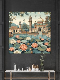999Store - Indian Art Lotus Flowers And The Architectural Beauty Of The Palace Lotus Flower Painting