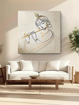 999Store - Elegant Minimalist Line Art Of Lord Krishna Playing The Flute - Canvas Painting
