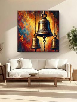 999Store - Golden Temple Bells With Vibrant Abstract Background - Canvas Painting