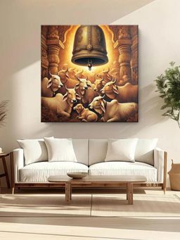 999Store - Cows Resting Underneath A Large Temple Bell - Canvas Painting