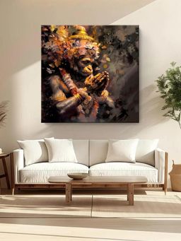 999Store - Hanuman In Deep Prayer With Floral Garland - Canvas Painting
