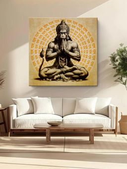 999Store - Hanuman Meditating With 'Jai Shri Ram' Mantra In Background - Canvas Painting