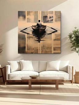 999Store - Solitary Voyage: A Thoughtful Rowing Boat Canvas Painting