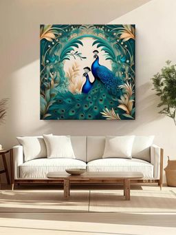 999Store - Floral Serenity: Twin Peacocks In Verdant Foliage, A Botanical-Inspired Canvas Painting