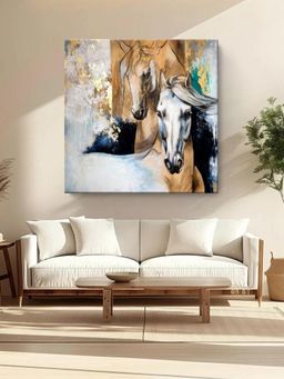 999Store - Grace And Power: Majestic White Horses In Motion, A Dynamic Canvas Painting