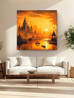 999Store - Golden City At Sunset: A Majestic Canvas Painting