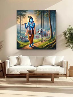 999Store - Lord Krishna With Cows: A Divine Canvas Painting