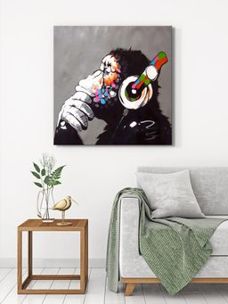 999Store - Quirky Monkey With Headphones Canvas-Wrapped Painting Fun Art For Modern Interiors