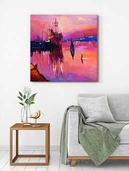 999Store - Ship At Pink Sunset Canvas-Wrapped Painting
