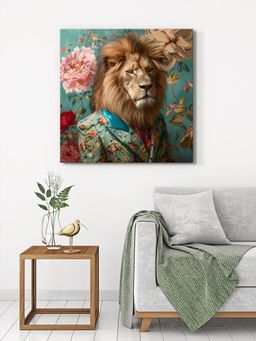 999Store - Lion In Green Floral Canvas-Wrapped Painting