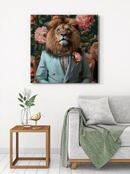 999Store - Lion In Elegant Blue Suit Canvas-Wrapped Painting