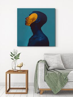 999Store - Minimalist Yellow Mask Portrait Canvas-Wrapped Painting