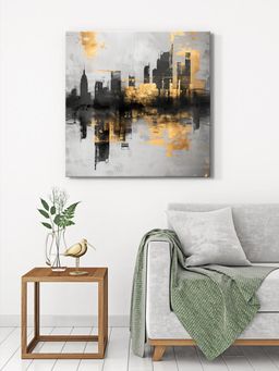 999Store - Gold And Black Cityscape Canvas-Wrapped Painting