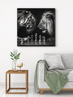 999Store - Chess Match Between Tiger And Lion Canvas-Wrapped Painting
