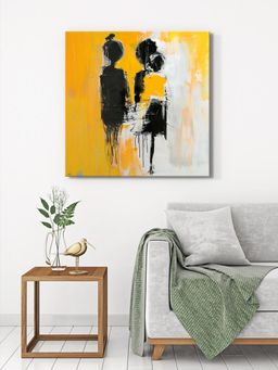 999Store - Silhouettes In Yellow Canvas-Wrapped Painting