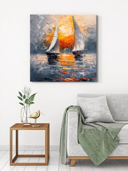 999Store - Sailboats At Sunset Canvas-Wrapped Painting
