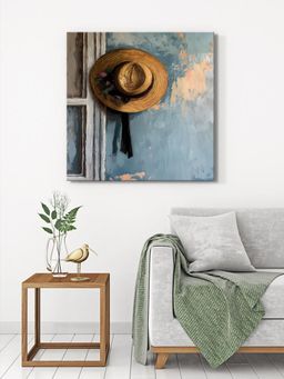 999Store - Straw Hat On Wall Canvas-Wrapped Painting