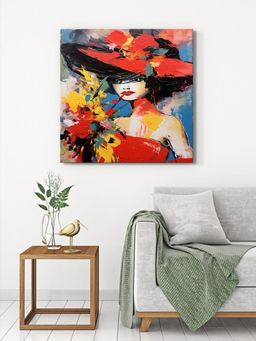 999Store - Floral Lady In Red Canvas-Wrapped Painting
