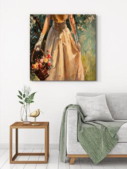 999Store - Vintage Elegance Lady With Basket Canvas-Wrapped Painting