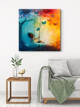 999Store - Whimsical Child On Swing Canvas-Wrapped Painting