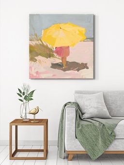 999Store - Canvas-Wrapped Child Under Yellow Umbrella Painting