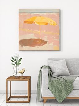 999Store - Canvas-Wrapped Minimalist Yellow Umbrella Beach Painting