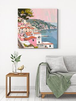 999Store - Canvas-Wrapped Mediterranean Coastal Town Painting