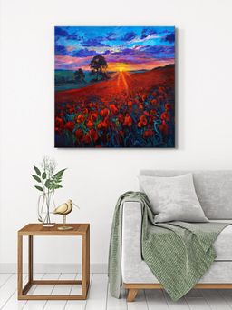 999Store - Canvas-Wrapped Poppy Field Sunset Painting