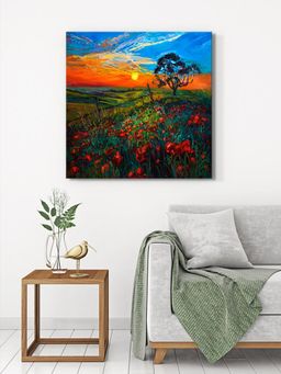 999Store - Canvas-Wrapped Sunset Over Field Painting