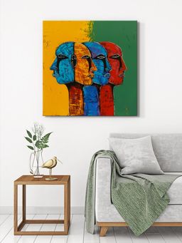 999Store - Canvas-Wrapped Multi-Colored Tribal Faces Painting