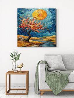 999Store - Canvas-Wrapped Enchanting Blossom Tree With Sunset Painting