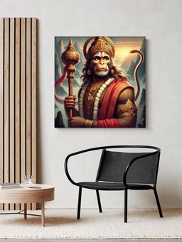 999Store - Canvas Wrapped Painting Of Lord Hanuman With Gada - Vedic Inspired Wall Art