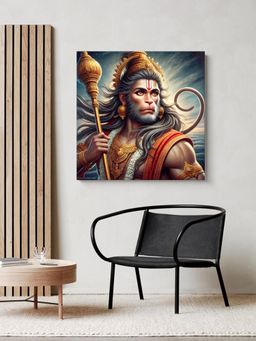 999Store - Canvas Wrapped Painting Of Hanuman In Battlefield - Courageous Art
