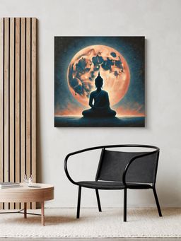 999Store - Buddha Silhouette Against Moonlight Canvas-Wrapped Painting - Zen Wall Art